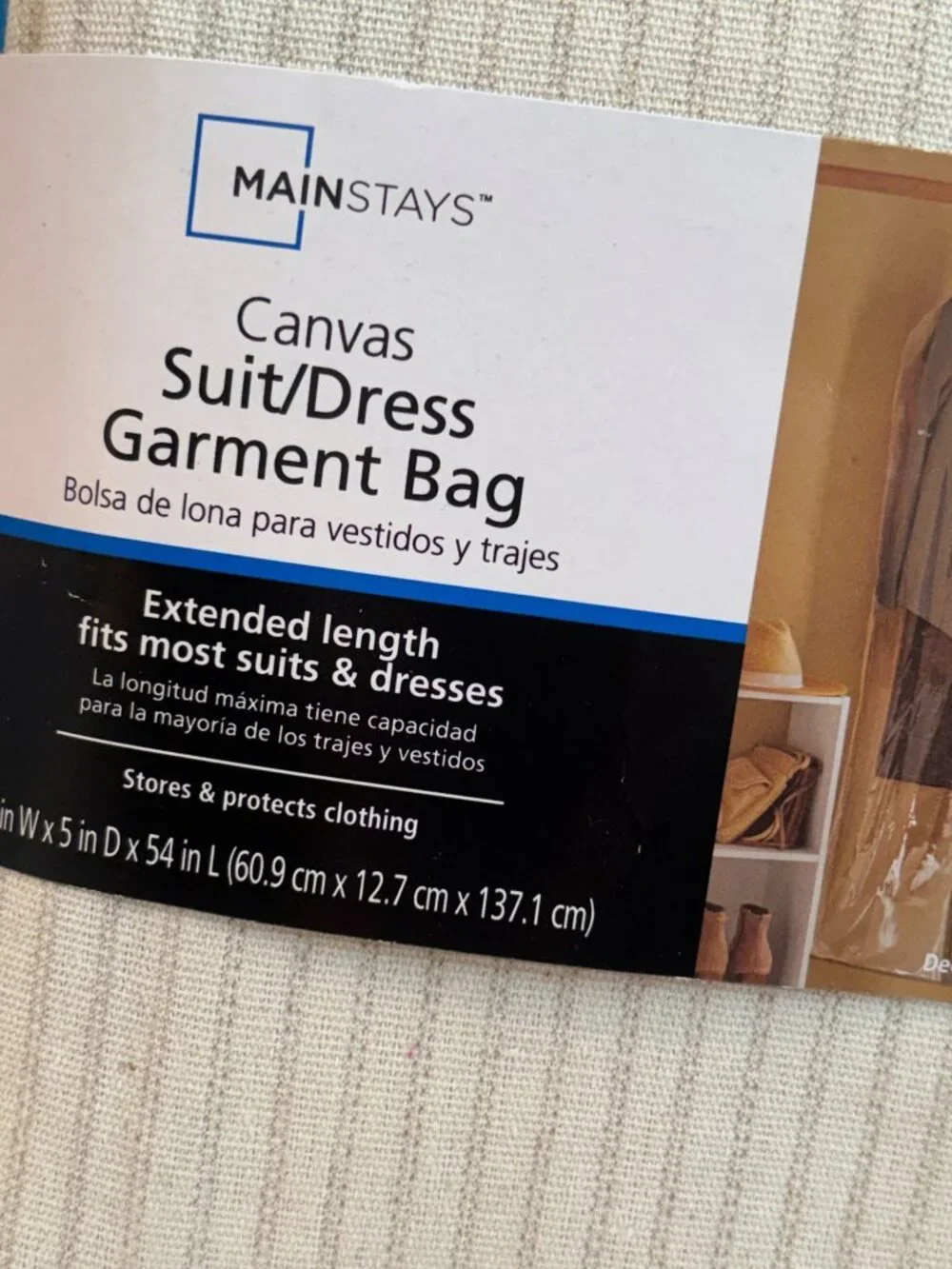 Mainstays Canvas Suit/Dress Garment Bag - Extended Length Fits Most Suits & Dres